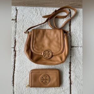 Tory Burch Cognac Brown Amanda Crossbody Bag and Matching Wallet!